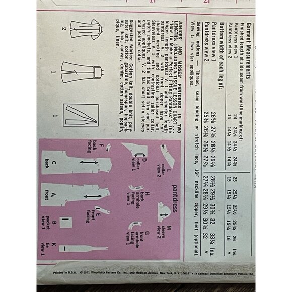 Simplicity 9283 Pattern Vintage 1970s Junior Misses Pantdress Romper Size 12 - Picture 4 of 4